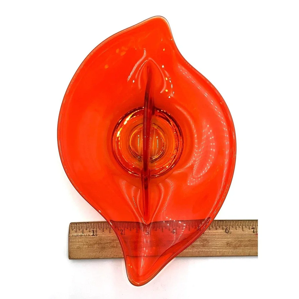 Viking Art Glass Persimmon Vtg Orange Divided‎ Candy Relish Amorphic Dish 60s